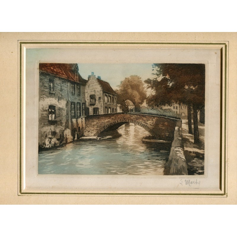 Meestraat-Brücke, Brügge. Antiker Druck.