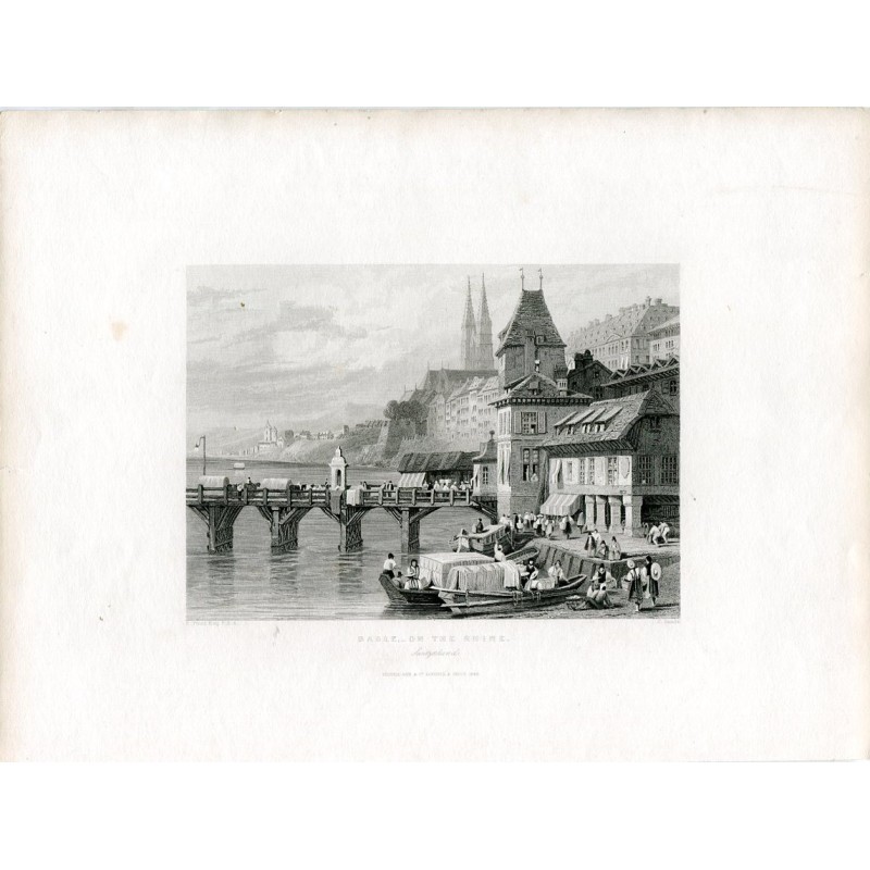 Suiza. Basle on the Rhine grabado por J. Sands de un dibujo de Samuel Prout
