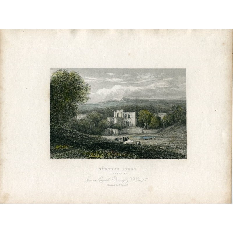 Incisione dell'Abbazia di Furness, Lancashire, da un disegno originale di D. Cox