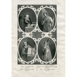 Four saints: Saint Benedict, Saint Gummersand, Saint Hilary and Saint Fulgentius engraved by V. Barneto