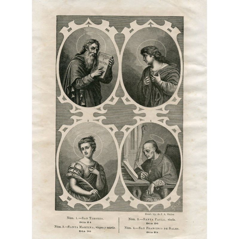 Quatre saints : Saint Timothée, Sainte Paule, Sainte Martine et Saint François de Sales.