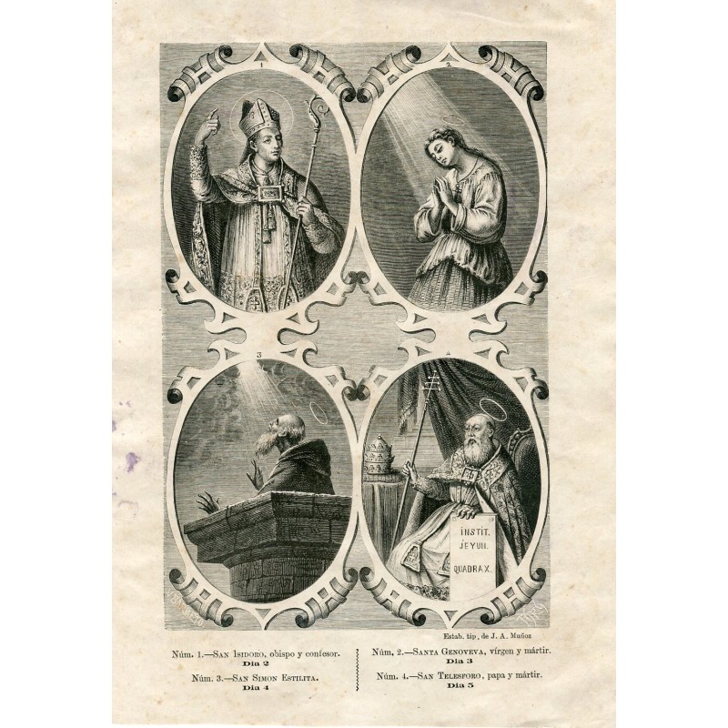 Four saints: Saint Isidore, Saint Genevieve, Saint Simon and Saint Telesphorus