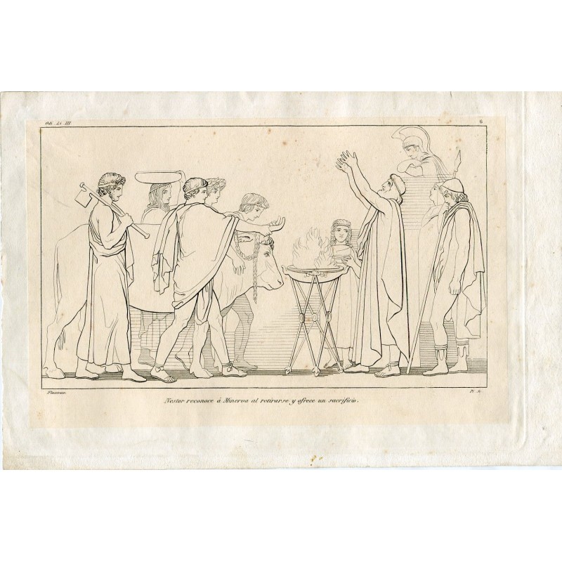 Nestor reconoce a Minerva al retirarse y ofrecer un sacrificio grabado de Pi y Margall