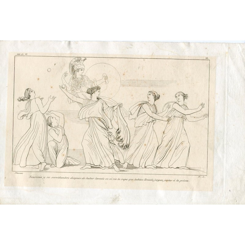 Nausicaa and her servants after washing clothes... Engraved by Pi y Margall