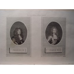 Charles II and James II.  Grabado por Pass.