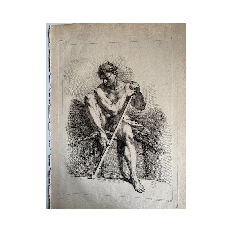 Rare gravure n° 3 du Livre des Académies, d'après nature, par François Boucher. Louis Félix La Rue