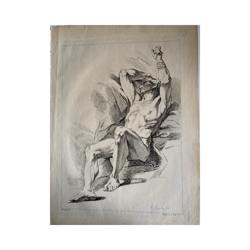 Rare gravure n° 5 du Livre des Académies, d'après nature, par François Boucher. Louis Félix La Rue