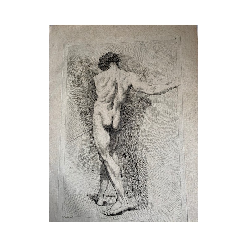 Rare gravure n° 6 du Livre des Académies, d'après nature, par François Boucher. Louis Félix La Rue