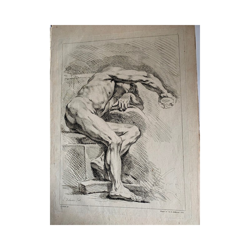 Rare etching n.7 from Book of Academies drawn from natural by François Boucher. Louis Félix La Rue