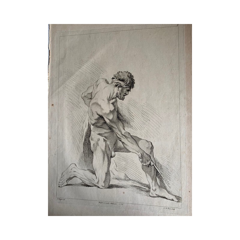 Rare etching n.8 from Book of Academies drawn from natural by François Boucher. Louis Félix La Rue.