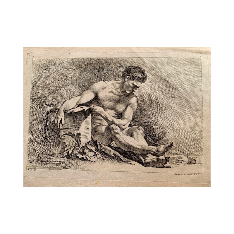 Rare gravure n° 11 du Livre des Académies, d'après nature, de François Boucher. Louis Félix La Rue