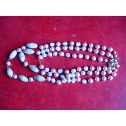 Three-strand ball and semi-precious stone necklace.