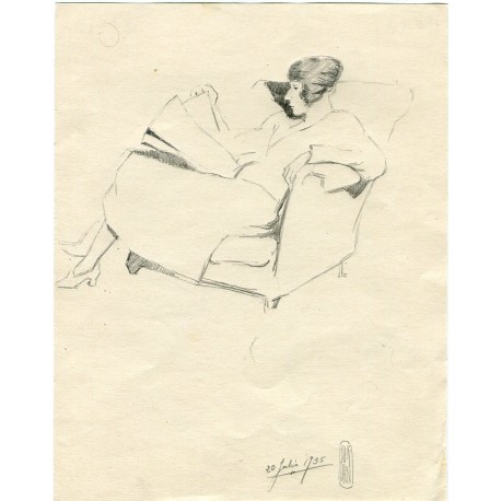 Dama sentada. Dibujo a lapiz por Jordan en 1935