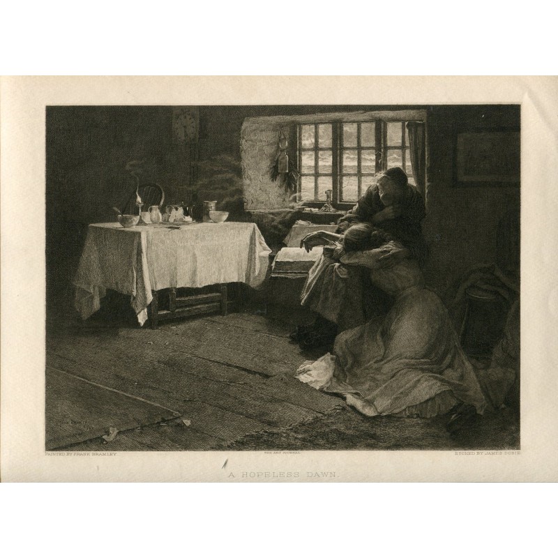 Une aube sans espoir gravée par James Dobie d'après un tableau de Frank Bramley