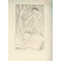 Femme écrivant. Lithographie de Gaspar Escuder Berga (1892-1988). Signé.