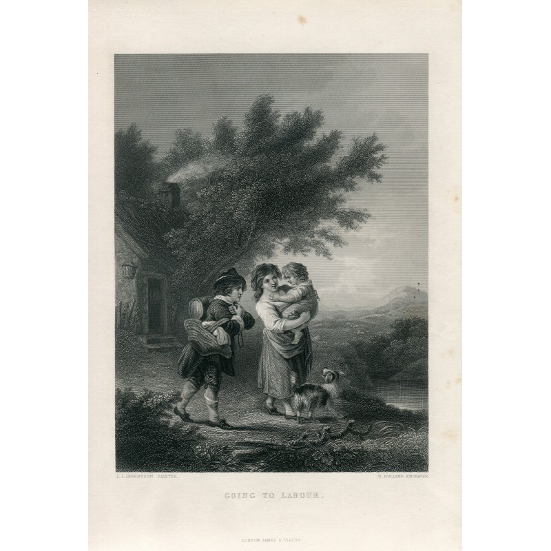 Going to Labour - Antique steel engraving old print.