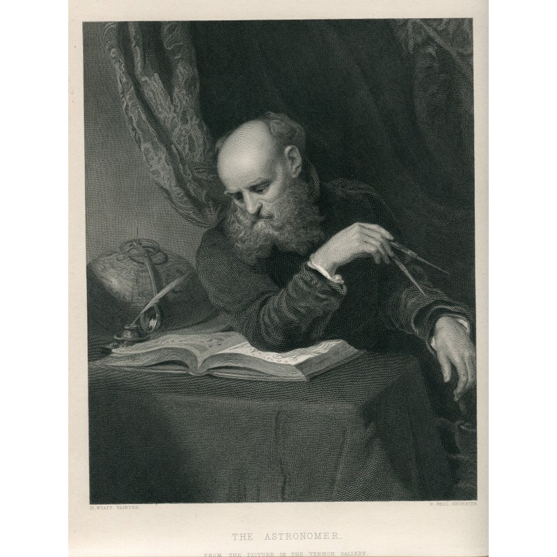 The Astronomer - Antique steel engraving old print - After H Wyatt