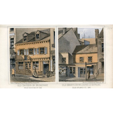 «Old tavern in Brodway and Old Shanty (News depot) 177 Bovery» 1862