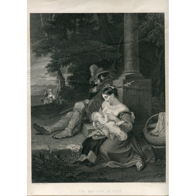 The way side in Italy grabado por C. Rolls de un a obra de P. Williams.