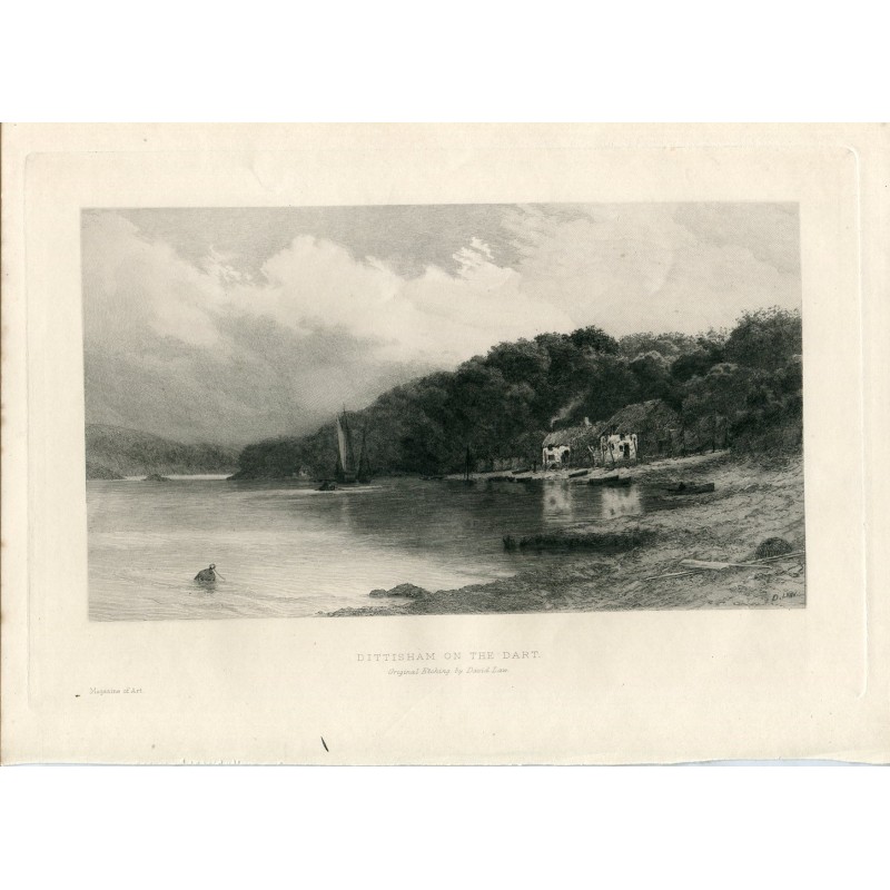 Dittisham sur le Dart - Gravure originale de David Law