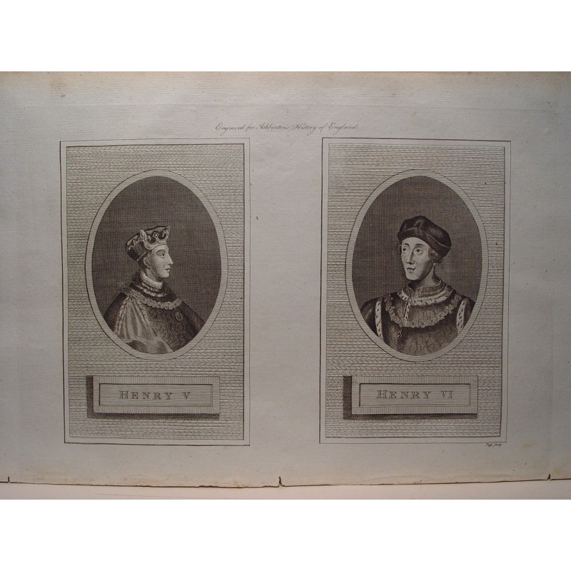 Henry V and Henry VI. Recorded by Pass. Engraving for Ashburton's History of England.