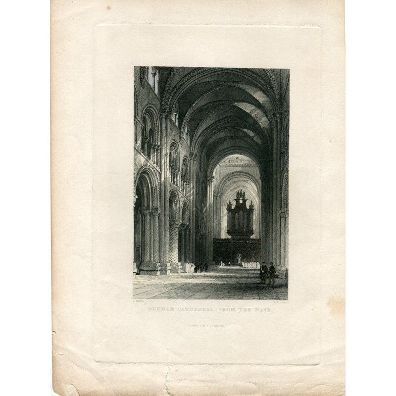 Durham Cathedral vom Kirchenschiff aus, gestochen von JW Lowry, gezeichnet von T. Allom