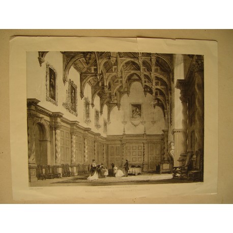 «Burleigh Great Hall Northamptonshire» litografia por T. Allom en 1847