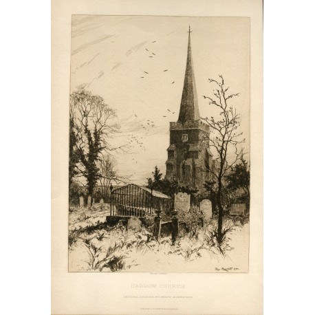 «Harrow Church» grabado por Percy Robertson para The Art Journal.