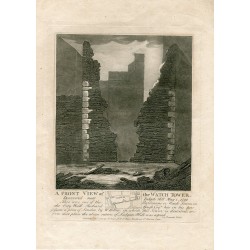 Barbicans o torres de vigilancia en la muralla de la ciudad de Londres. Grabado antiguo, 1793.