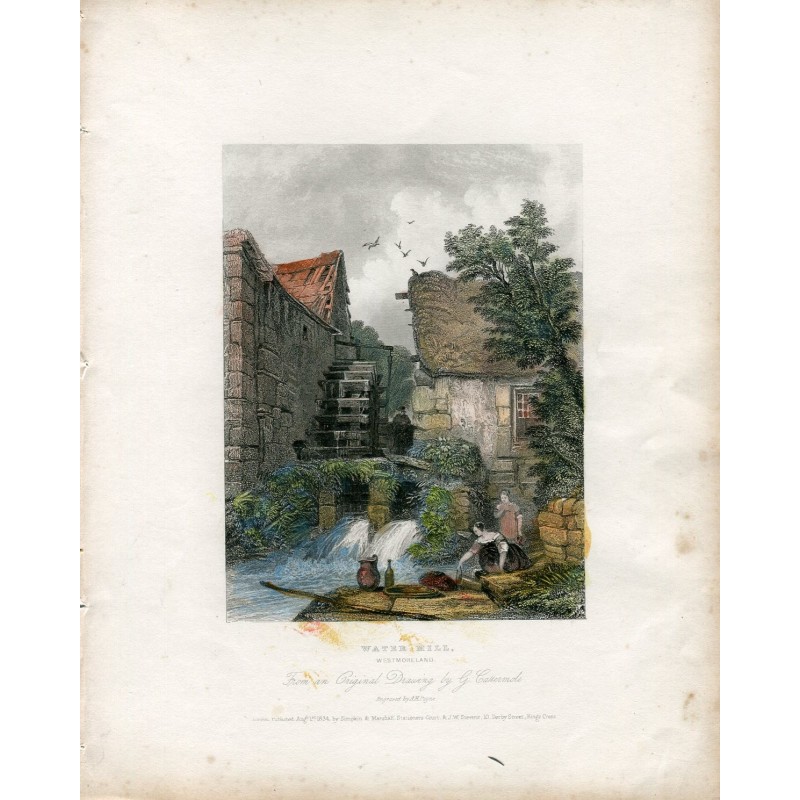 Water Mill, Estmorland, grabado por A.H.Payne de un dibujo de G. Cattermole.