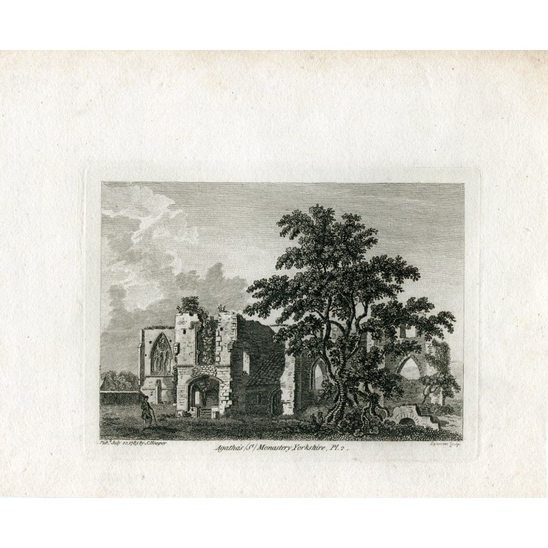 Agatha's Monastery, Yorkshire grabado por Sparrow y publicado en 1785 por S. Hooper.