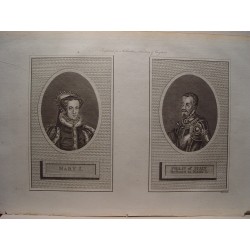 Mary I and Philips of Spain Husband to Mary I. Grabado por Pass. Engravig for Ashburton´s History of England.