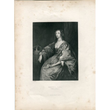 «Henrietta Maria» Queen of Charles I grabado por W.H.Watt en 1840