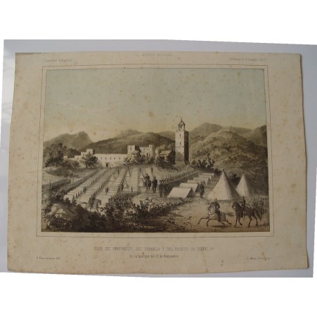 «Vista del campamento de Serrallo y del reducto de Isabel 2ª» 1859. Litografia por Perez de Castro.