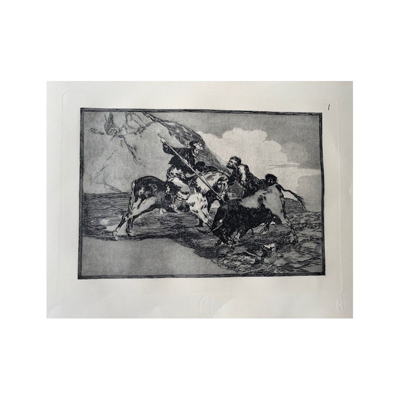 Francisco de Goya Modo con que los antiguos españoles cazaban los toros a caballo en el campo.