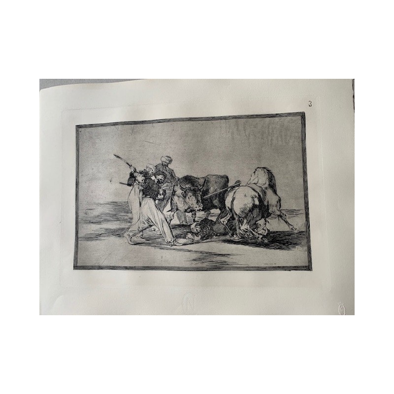 Goya etching. Bullfighting, plate 3, 1983 edition. 'The Moors settled in Spain, giving up the superstitions of his Koran...l'