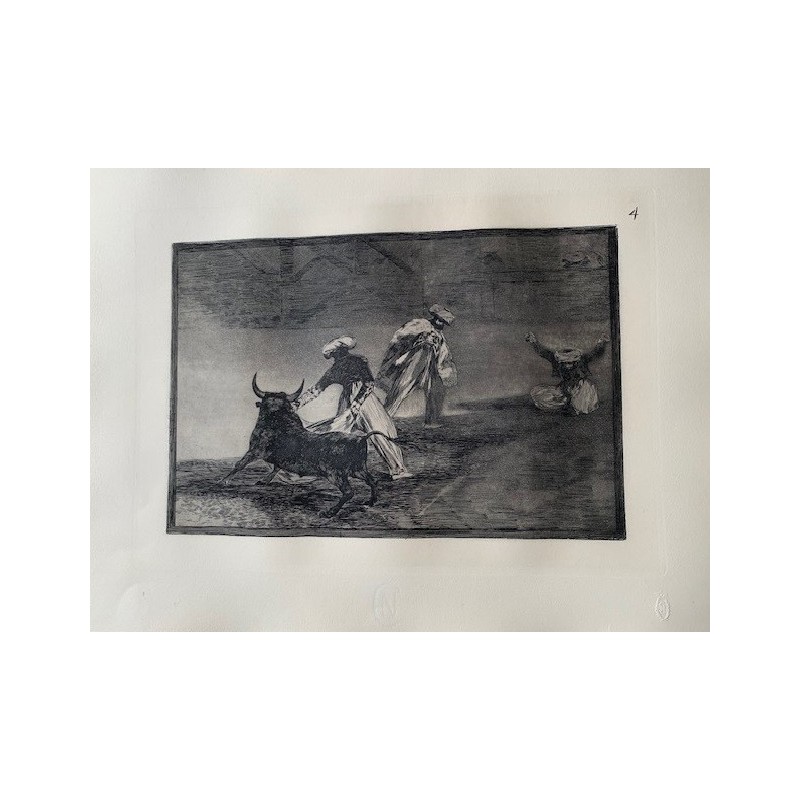 Goya etching. Bullfighting, plate 4, 1983 edition. 'The fight another enclosed bull'