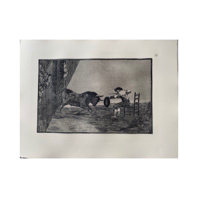 Goya etching. Bullfighting, plate 18, 1983 edition. 'The Daring of Martincho in the Ring at Saragossa'