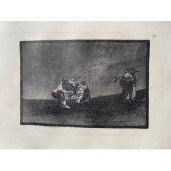 Gravure de Goya. Tauromachie, planche 16, édition de 1983. « Le même homme jette un taureau dans l'arène de Madrid »