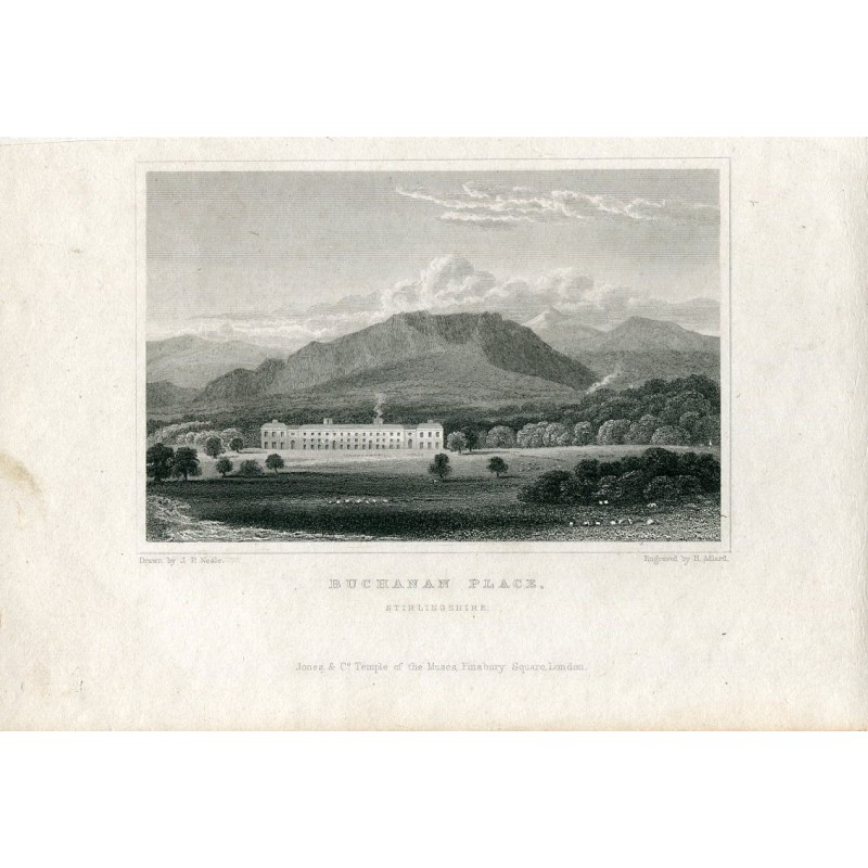 Scozia. Buchanan Place, Sirlingshire, incisione di Henry Adlard, da un disegno di JP Neale