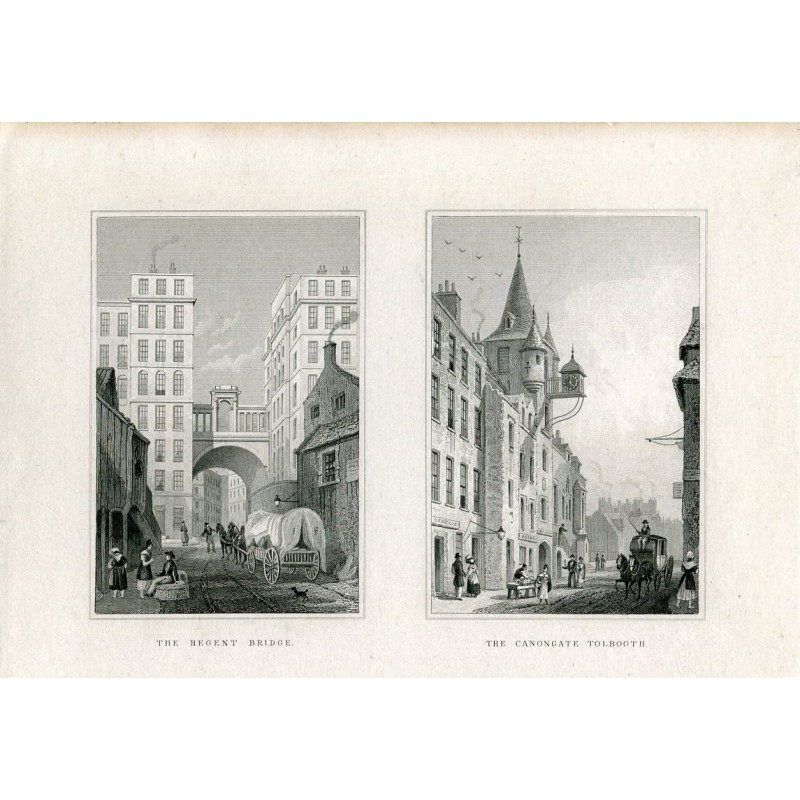 Il Regent Bridge e il Canongate, Tolbooth incisi da Thomas Hosmer
