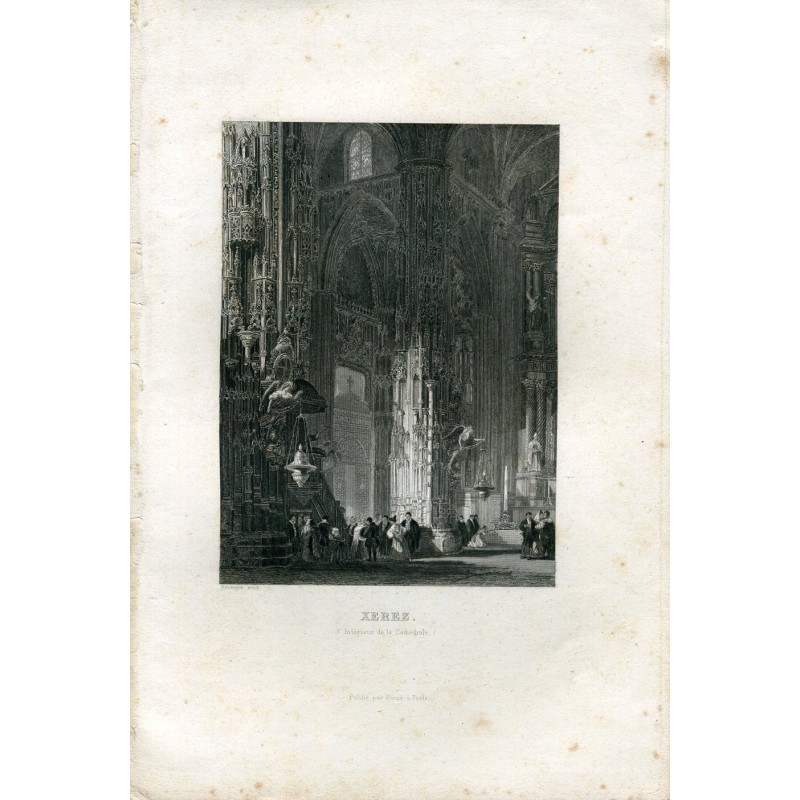 Xerez, interior of the cathedral engraved by Rouargue, published by Furne in Paris.
