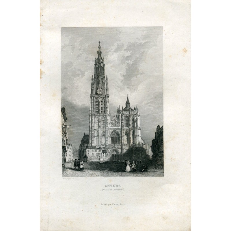 Antwerp, view of the Cathedral, engraving published by Furne in Paris