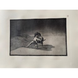 Goya's bullfighting print no. 15. The famous Martincho placing banderillas in the break