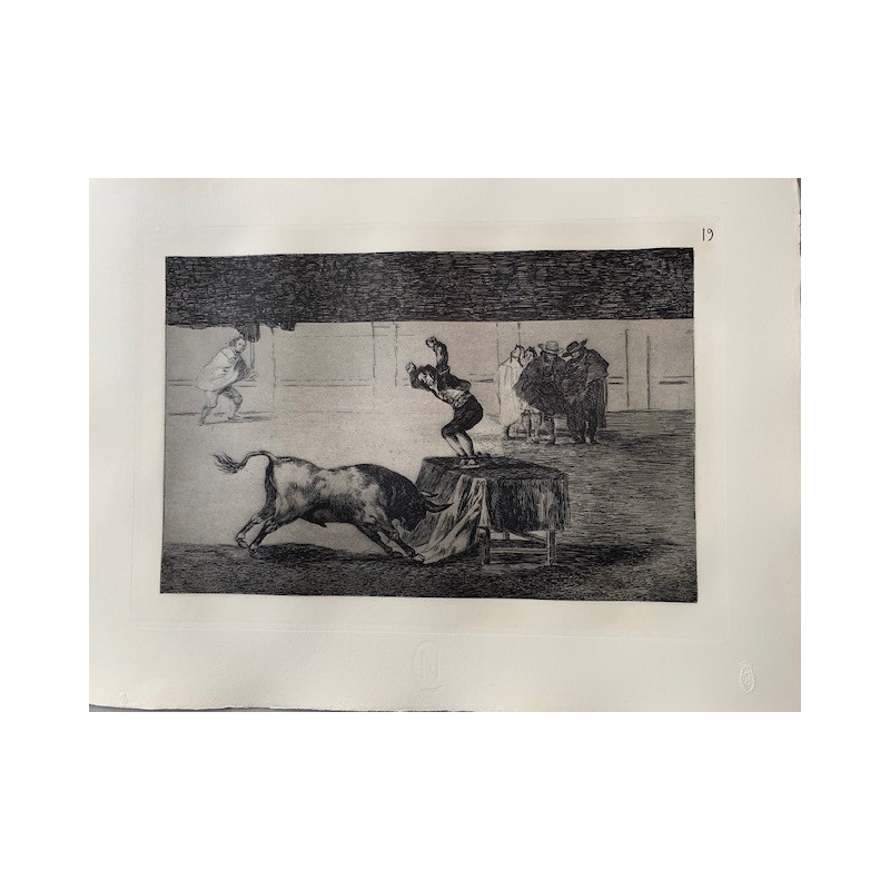 Grabado n 19 de la tauromaquia de Goya. Otra locura suya en la misma plaza