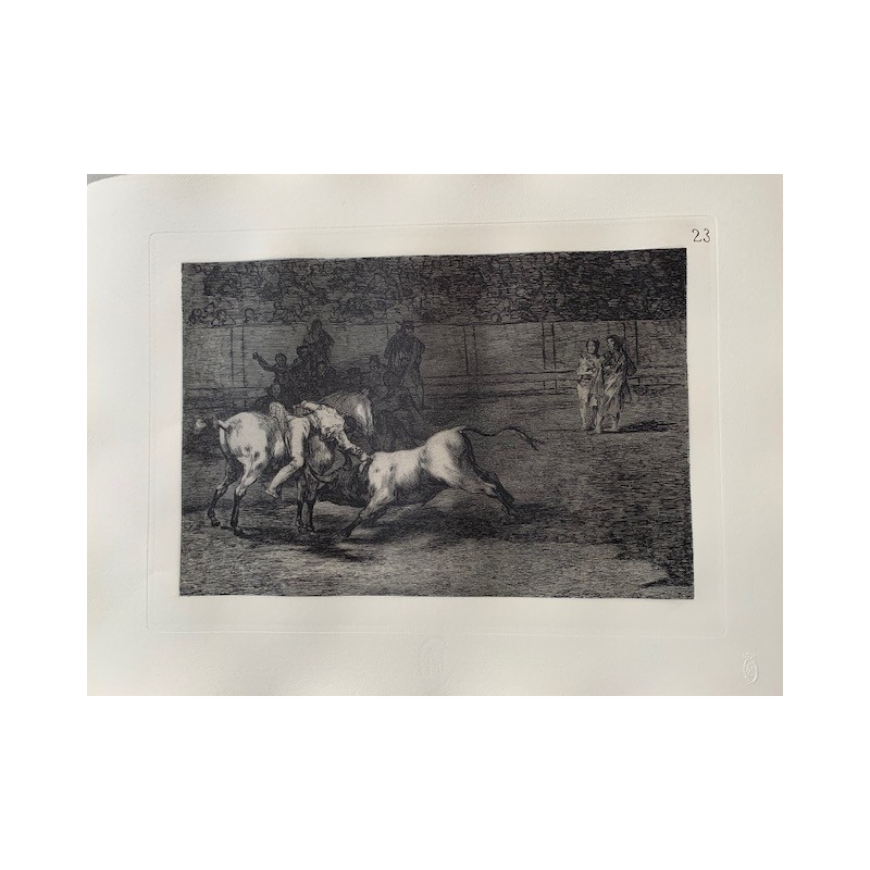 Print No. 23 from Goya's Bullfighting. Mariano Ceballos, aka the Indian, kills the bull from his horse.
