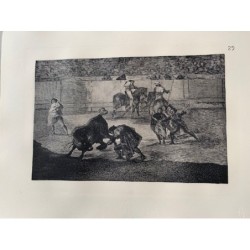 Druck Nr. 29 von Goyas Stierkampf. Pepe Illo stutzt den Stier.