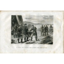 General Prim schüttelt dem tapferen Jäger Aniceto Masenllan die Hand. Gravur signiert. Initialen.