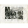 General Prim shakes hands with the brave hunter Aniceto Masenllan. Engraving signed. Initials.