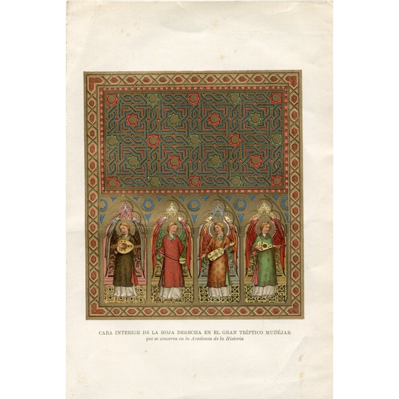 Chromolithographie d'une feuille du grand triptyque mudéjar de l'Académie d'histoire